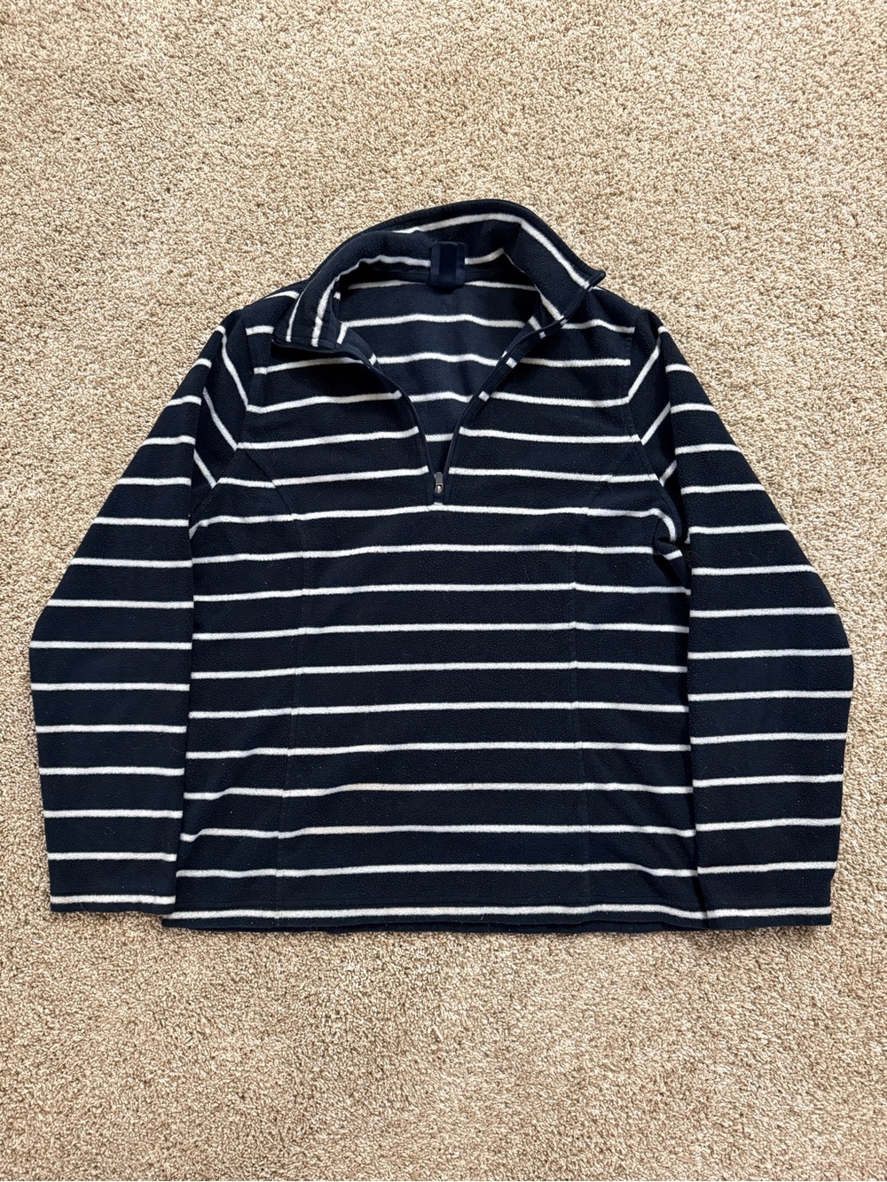 Lands End Women’s Navy and White Striped Quarter-Zip Sweater